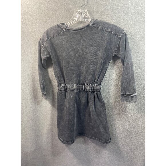 Vintage-Inspired Acid Wash Denim Dress With Long Sleeves & Pockets For Girls - Picture 6 of 11